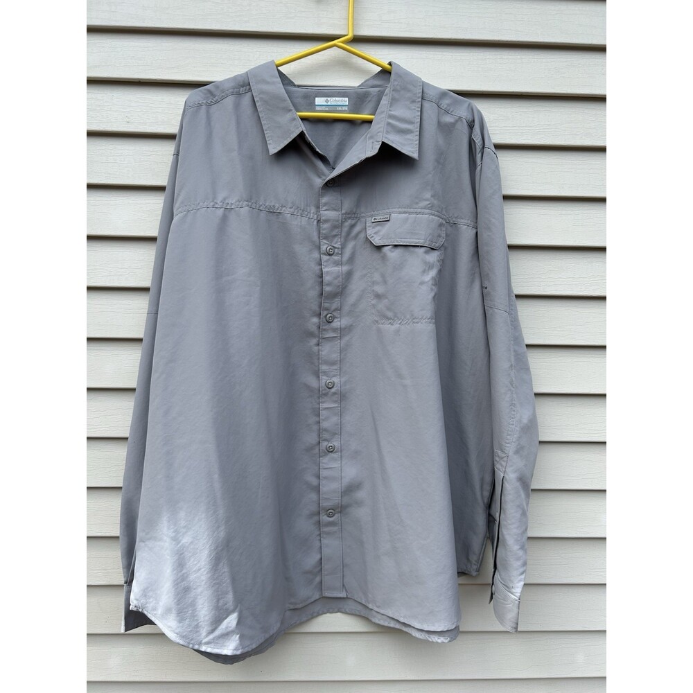 Columbia 2XL Omni-Shade Gray Button-Down Shirt In Top Quality Fabric, Gray